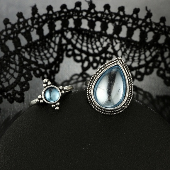 **LUCINDA* 7-Pc Silver x Blue Fashion Ring Set - Picture 4 of 10